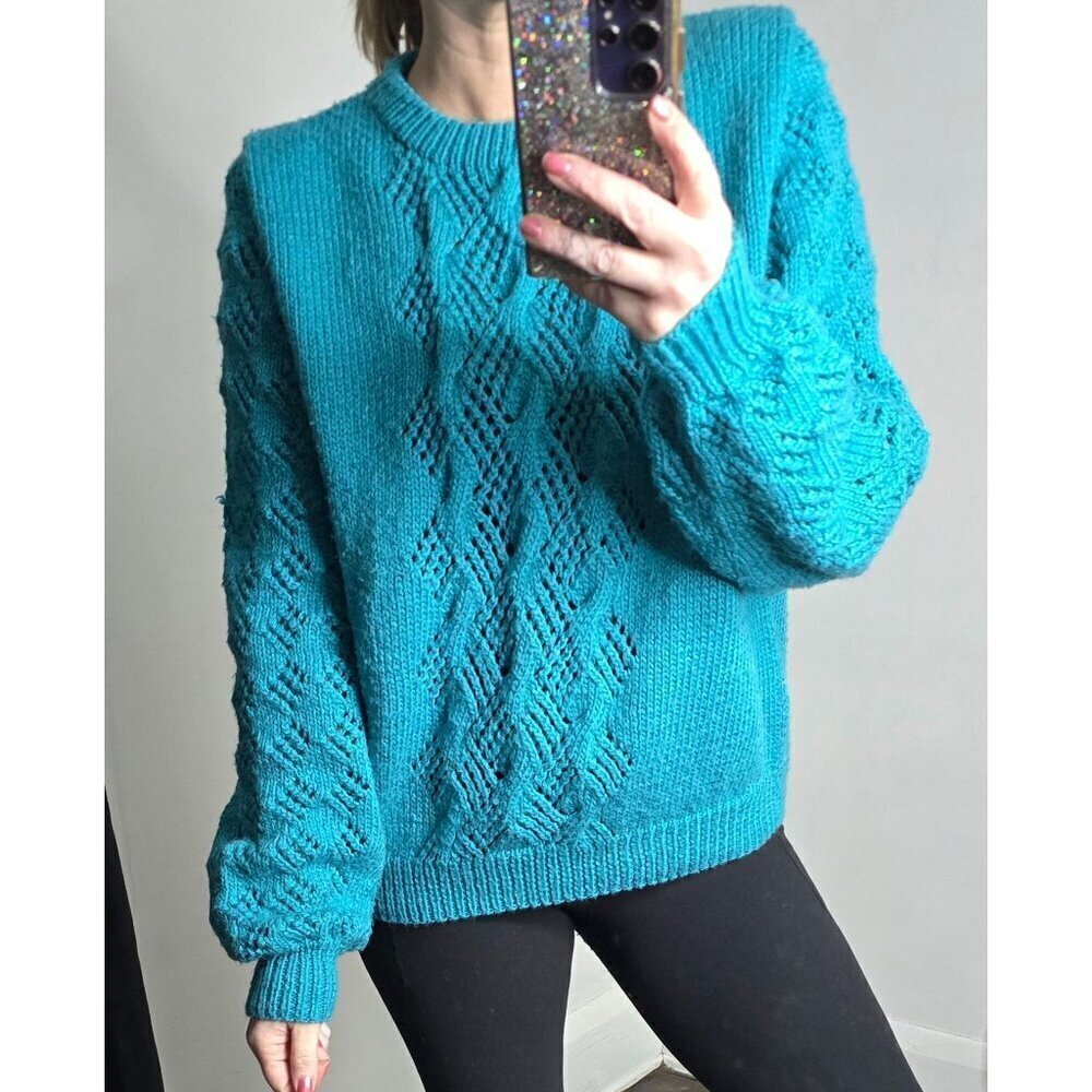 Vintage Handmade Chunky Knit Blue Sweater